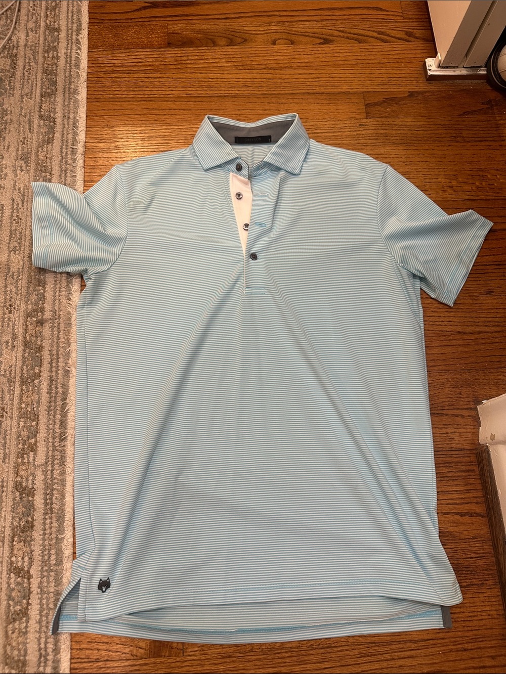 Greyson Blue and White Striped Golf Polo
